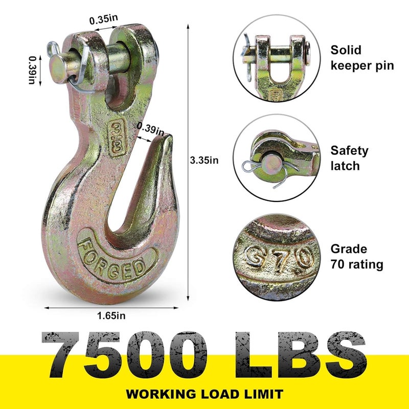 Htata Prep G70 3/8 Chain Hook Heavy Duty Clevis Grab Hook for 3/8 Inch Grade 70 Chain - for Trailer Truck Transport Yellow Chromate Finish (4Pack) - Image 2